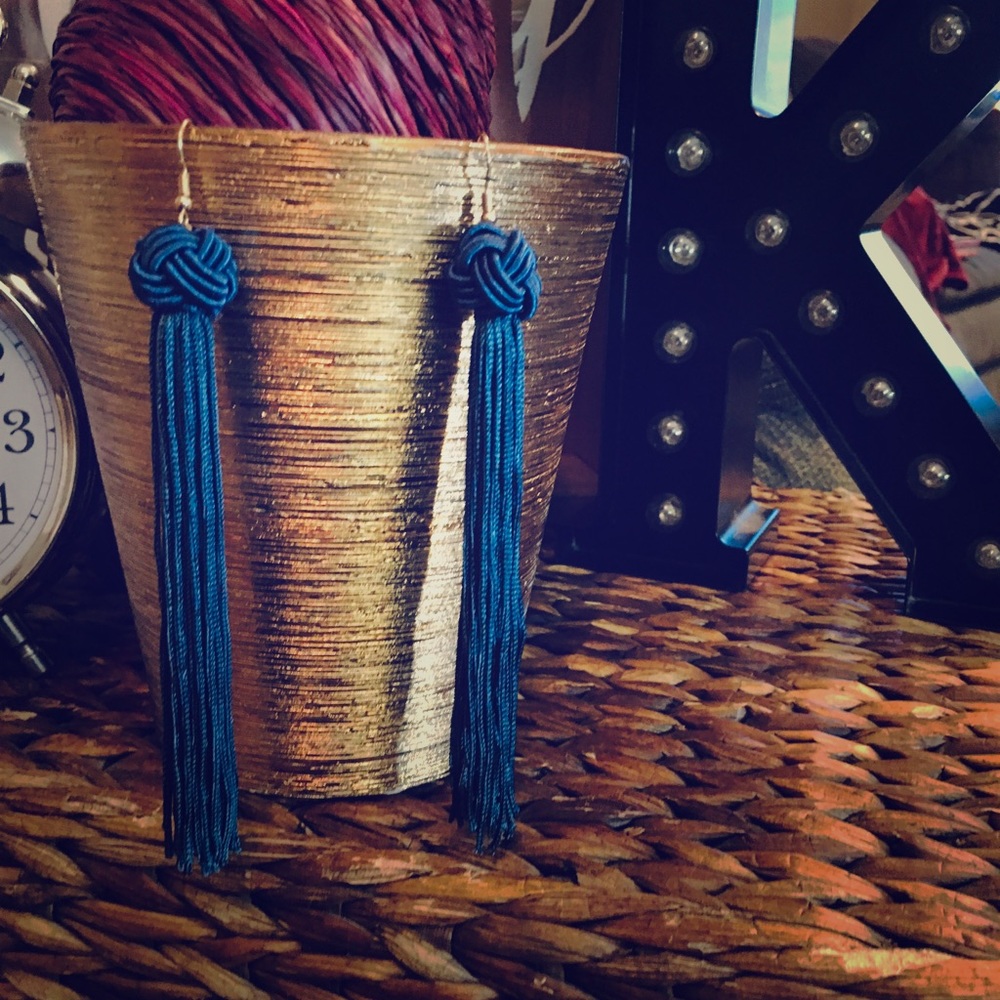 Beautiful Navy Blue Tassel Earrings